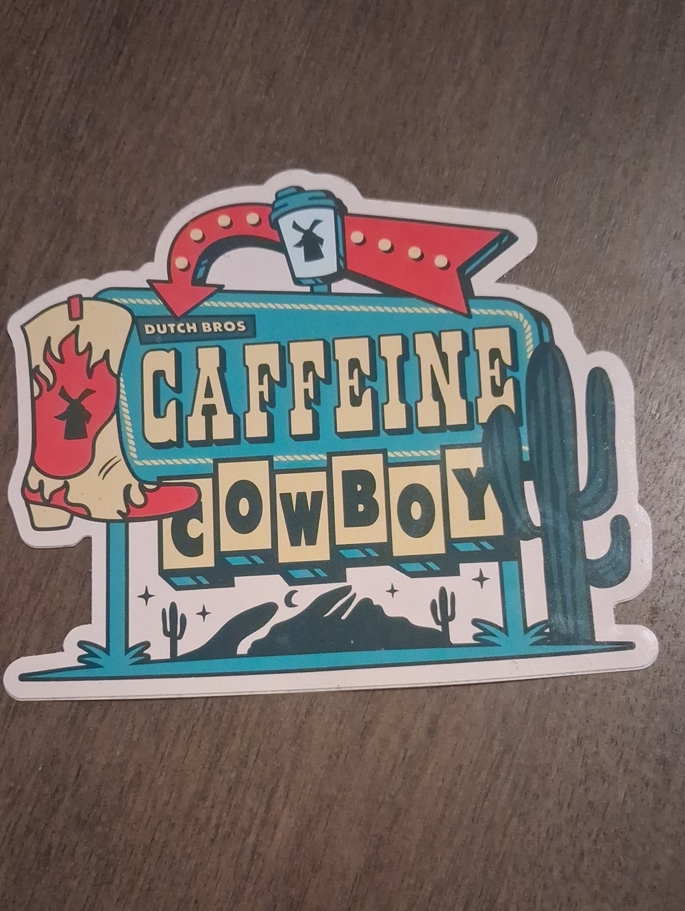 Dutch Bros Caffeine Cowboy Sticker Blue & Red